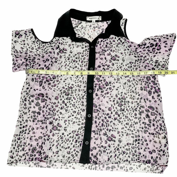 SUGARMINT Cold Shoulder Button Down Blouse Large - Picture 6 of 11